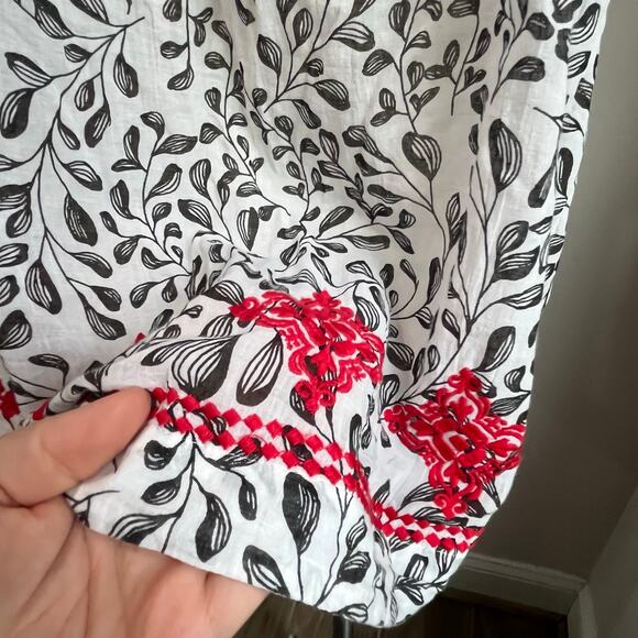 J Jill White Red Embroidered Cotton Tassel Top Boho Size M Petite - Picture 7 of 9